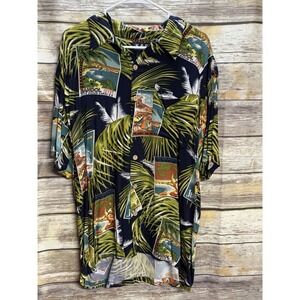 Vintage K.A.D. Clothing Co Tropical Beach Hawaiian Palm Trees Shirt Men's Medium